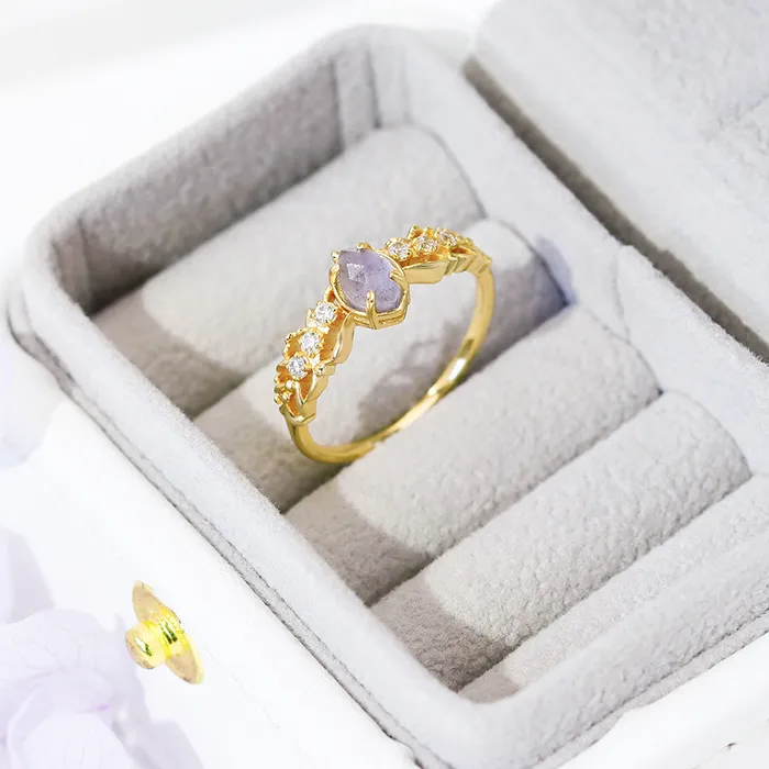 Authentic The Aurora Veil Gold-Plated Ring of Labradorite and Cordierite