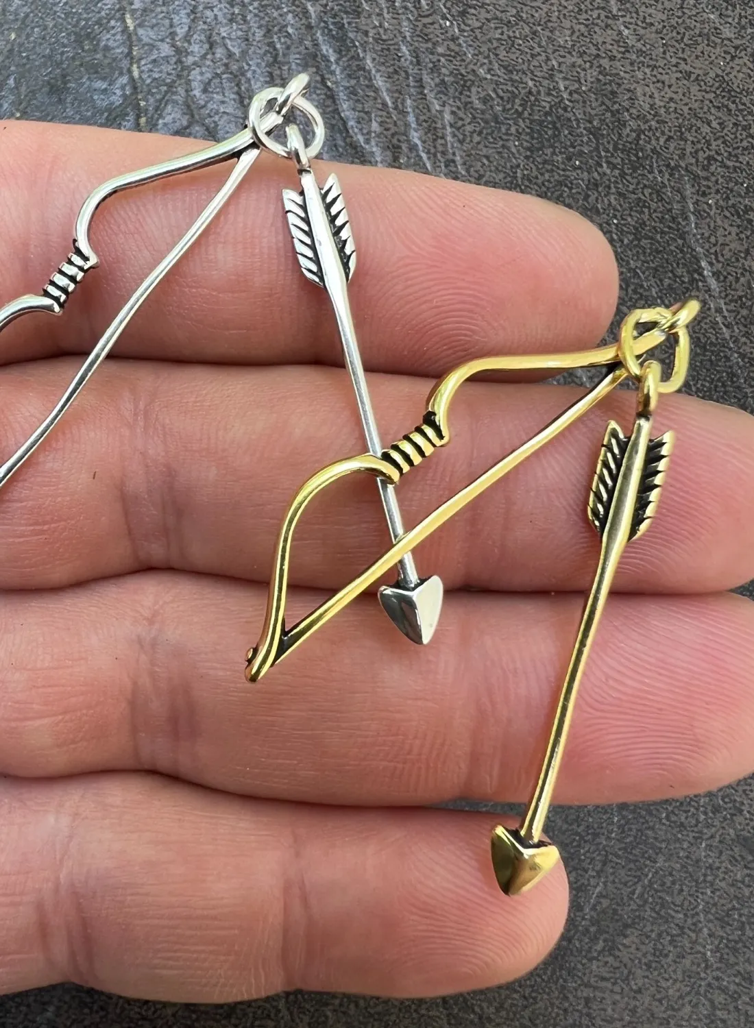 Authentic Real 925 Silver / 14k Gold Plated Bow and Arrow Cupid Pendant Necklace Charm