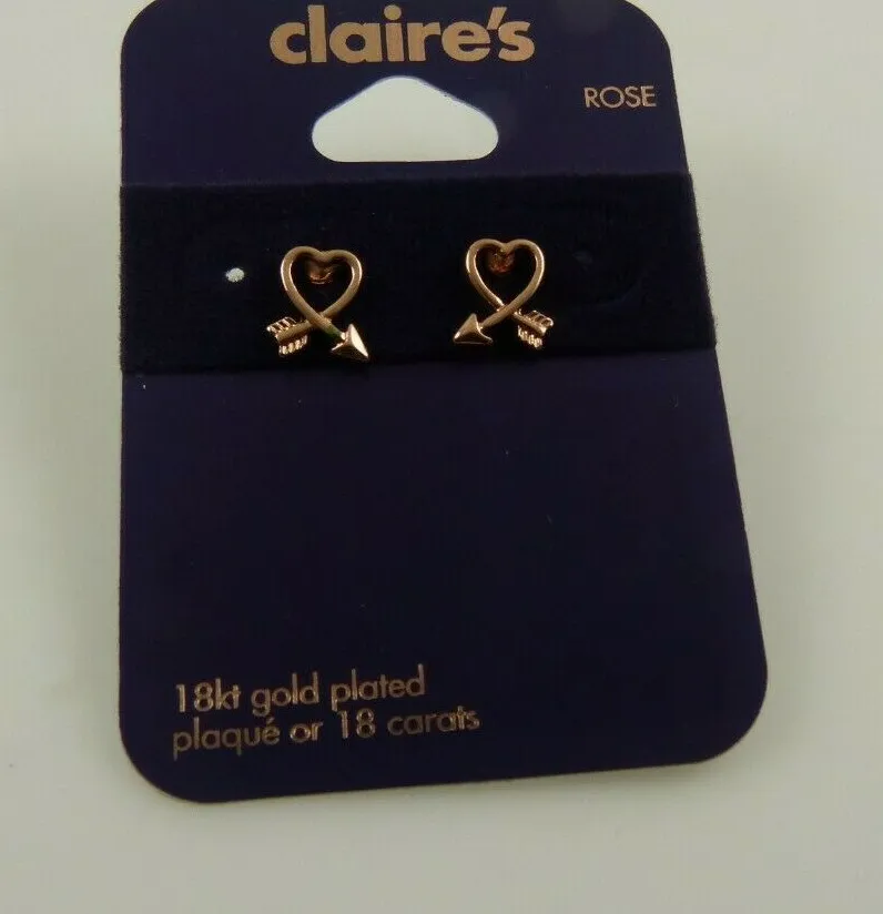 Authentic Arrow heart 18 kt rose gold plated post crystals earring studs earrings