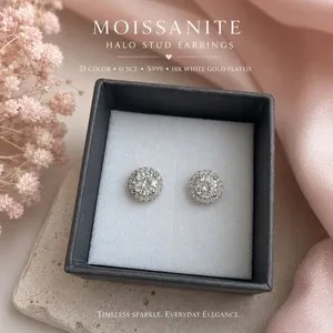 Authentic Radiant Luminescence Moissanite Halo Stud Earrings