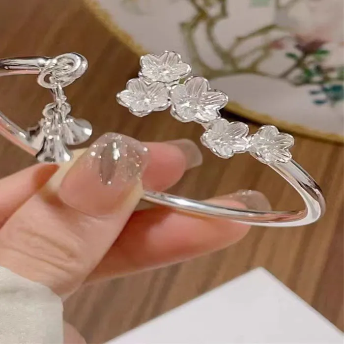 Authentic Whispering Blossoms Of The Silver Grove Open Cuff Bangle