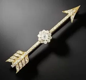 Authentic 2.23Ct Round Lab Created Diamond Wedding Arrow Brooch Pin 14K Yellow Gold Plated