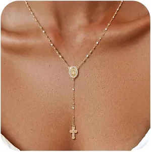 Authentic Radiant Grace Gold Virgin Mary Rosary Cross Necklace