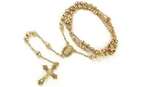 Authentic The Golden Path: 18K Gold Plated Diamond Cut Rosary Jesus Cross Necklace
