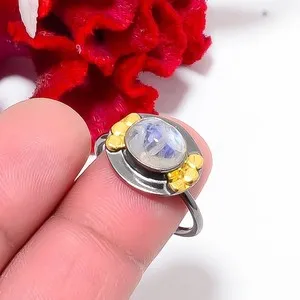 Authentic The Eclipse Veil: Rainbow Moonstone and Gold-Plated Silver Ring