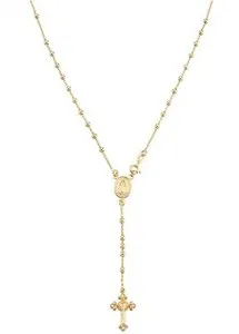 Authentic 18K Gold Plated Sterling Silver Italian Rosary Bead Cross Y Necklace Chain Gifts
