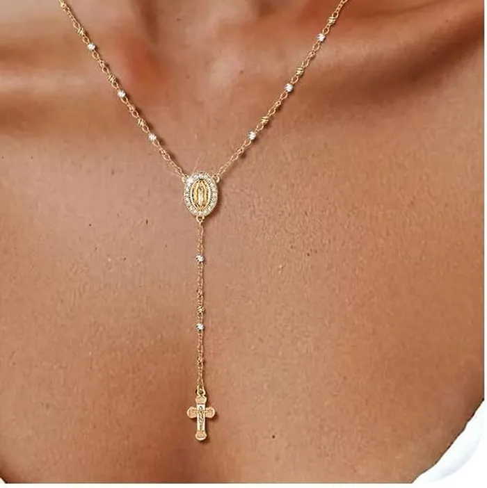 Authentic The Celestial Radiance: Virgin Mary Sacred Gold Rosary Pendant