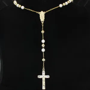 Authentic Divine Devotion: 14k Gold Plated Rosary Necklace with Virgin Mary