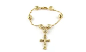 Authentic 18K Gold Plated 8 Inch Beaded Rosary Jesus Cross Bracelet - Multiple Options