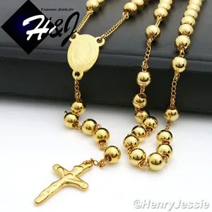 Authentic 30+5"MEN HEAVY 8mm Gold Plated Virgin Mary Rosary Necklace*RN10