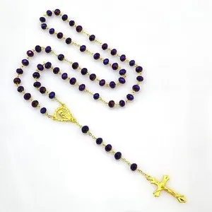 Authentic Gold Plated Rosary Beads Necklace Cross Jesus Crucifix Virgin Mary Pendant Chain