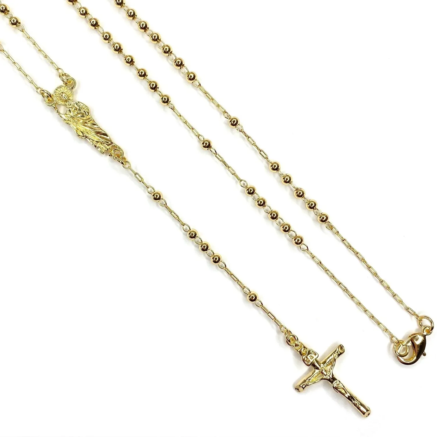 Authentic 14K Gold Plated Rosary Necklace 14K Oro Laminado San Judas Tadeo Rosario Collar