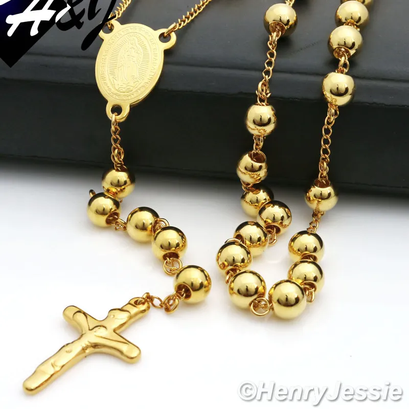 Authentic 26+5" 6mm Silver/Black/Gold Plated Virgin Mary Rosary Necklace*11