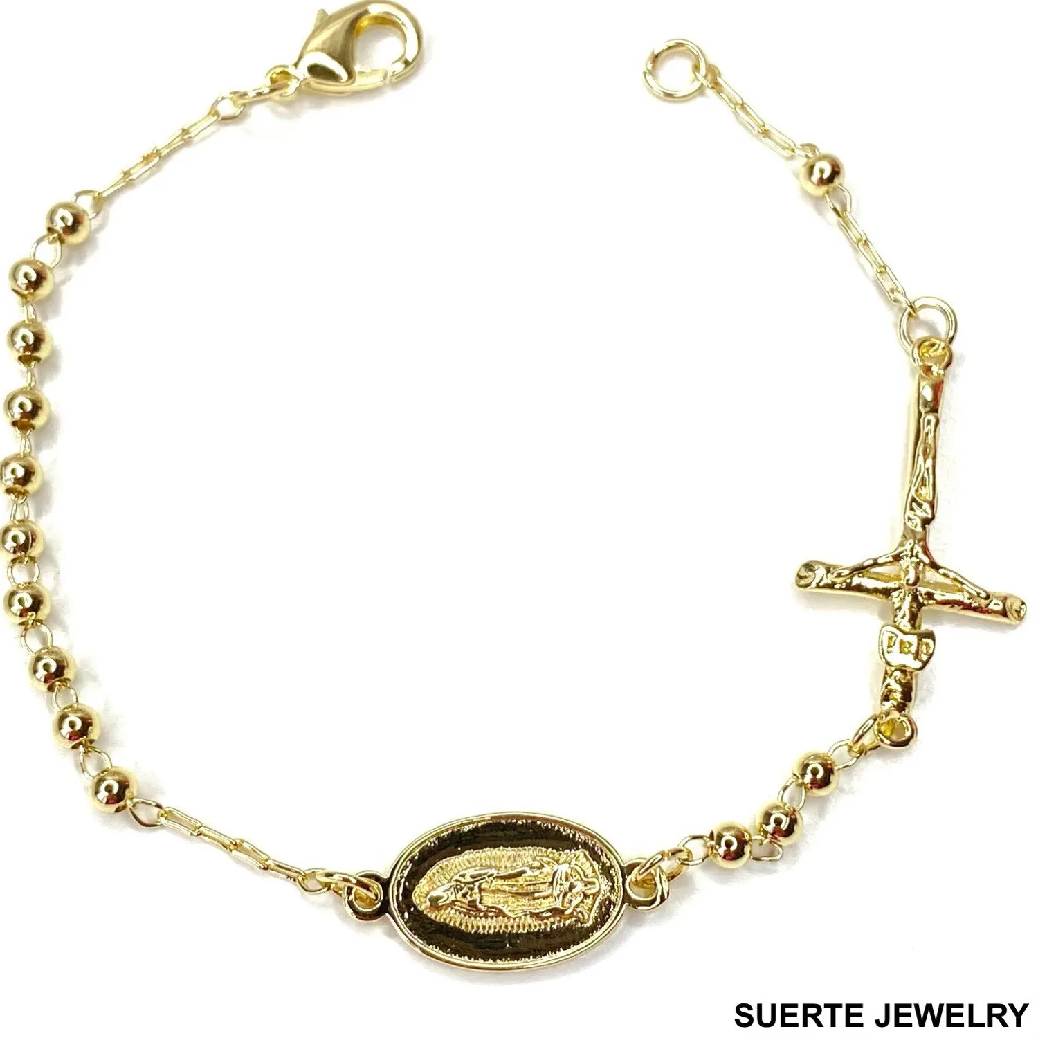 Authentic 14K Gold Plated Rosary Bracelet Oro Laminado Virgen De Guadalupe Pulsera