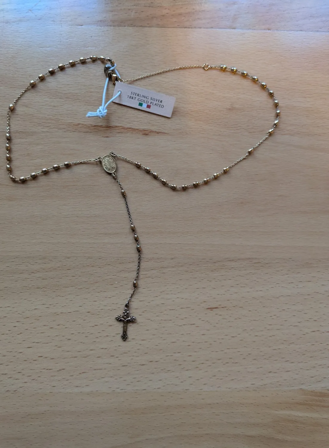 Authentic Divine Harmony: 14k Gold Plated Silver Rosary Necklace with Celestial Drop