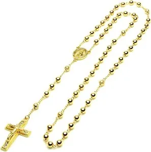 Authentic metaltree98 14k Gold Plated 6mm Bead Guadalupe & Jesus Cross 28" Rosary...