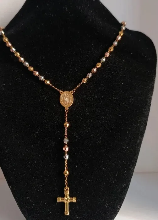 Authentic Sacred Triad: Tricolor Rosary Necklace for Devotion and Protection