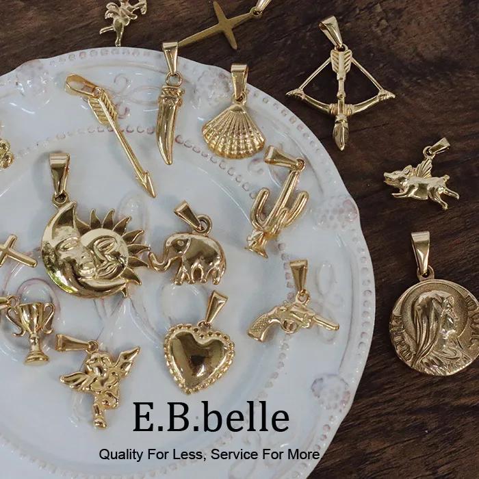 Authentic E.B.belle 18k Gold Plated Pig Elephant Shell Bear Wineglass Arrow Cactus Gun Heart Cross DIY Charm for Necklace