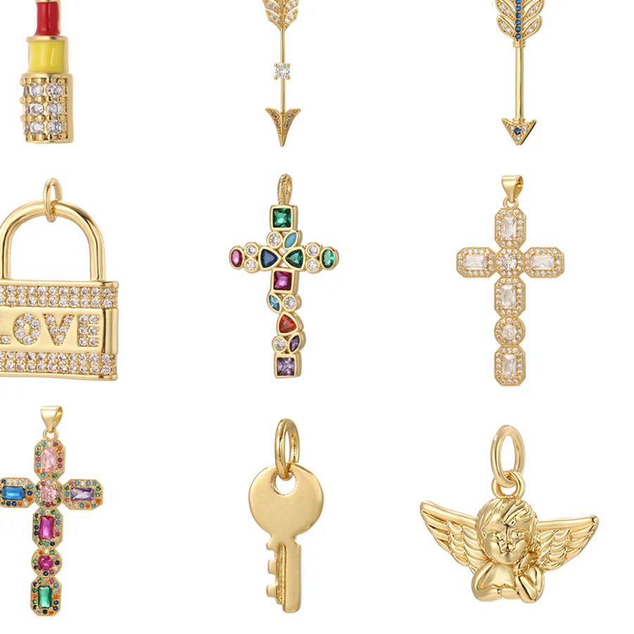 Authentic Cute Angel Charms for Jewelry Making Jewelry Making Supplies Arrow Cross Gold Color Key DIY Necklace Bracelet Keychain