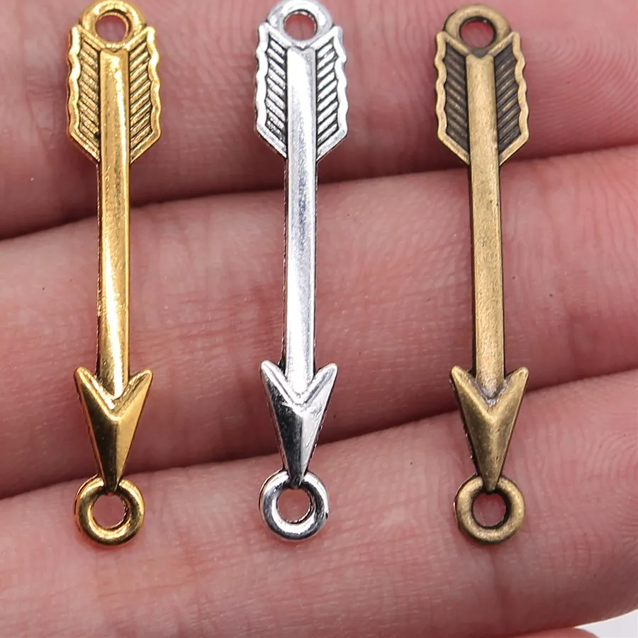 Authentic Mystic Arrow Charm Set – Triple‑Tone Antiqued Gold, Silver & Bronze – 20 Enchanted Connectors (37×6 mm)
