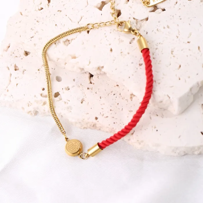 Authentic The Golden Fortune Thread: 18K Gold Plated Fu Character Red String Talisman