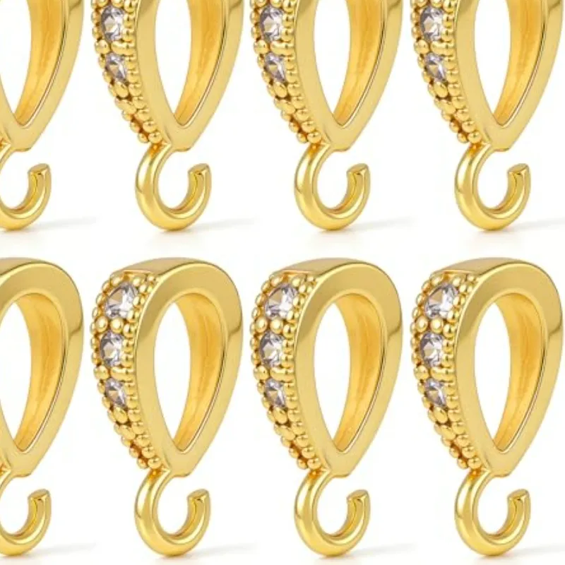Authentic 8pcs 18K Gold Plated Necklace Pendant Clasp with Open Loop, Necklace Charm Clasp with Rhinestone, Charm Connectors Pendan