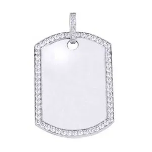 Authentic Radiant Shield 14K White Gold Plated Simulated Diamond Dog Tag Talisman