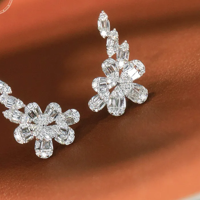 Authentic Celestial Blossom Diamond Studs in 18K White Gold