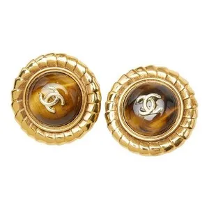 Authentic The Golden Iris of Earth: Vintage Chanel Tiger Eye Talisman Earrings