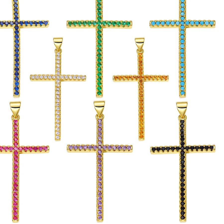 Authentic Juya DIY Religious Rosary Prayer Pendants Jewelry Supplies Handmade Cubic Zirconia 18K Gold Plated Copper Christian Cross Charms