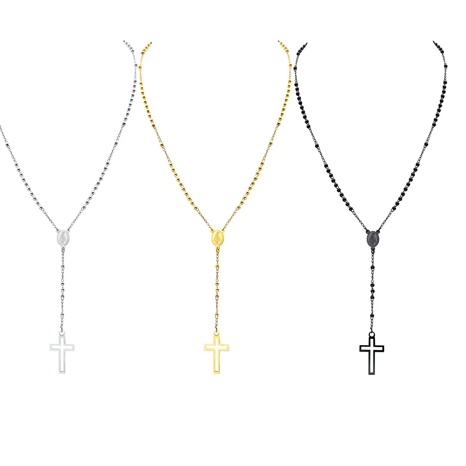 Authentic Sacred Rosary Cross Amulet – Golden Beaded Halo with Virgin Mary Medallion, Divine Feminine Blessing Necklace