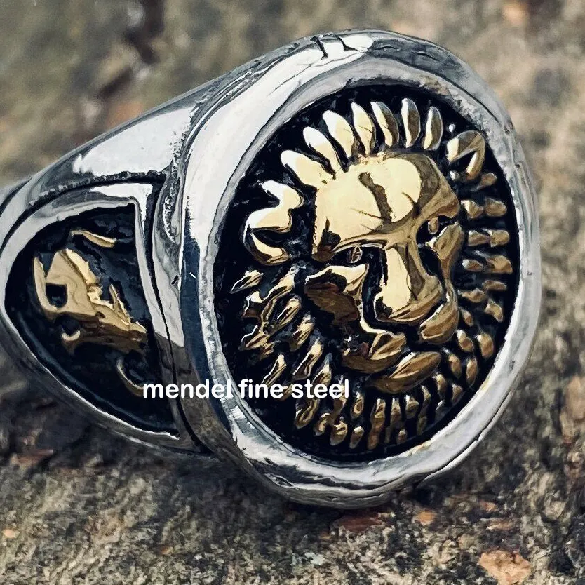 Authentic MENDEL Mens Gold Plated Stainless Steel Lion Head of Judah Ring Men Size 7 8-15
