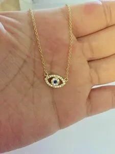Authentic The Gaze of Protection: 14K Gold Plated Simulated Blue Sapphire Evil Eye Pendant