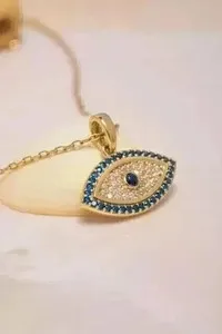 Authentic The Gaze of Protection: 1.6Ct Lab-Created Sapphire Evil Eye Pendant in Radiant 14k Yellow Gold Plate