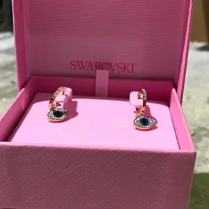 Authentic Aura of the Celestial Gaze Swarovski Rose Gold Evil Eye Hoops