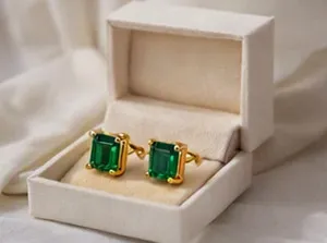 Authentic Enchanted 4‑Carat Emerald‑Heart Asscher Stud – Gold‑Kissed Aura
