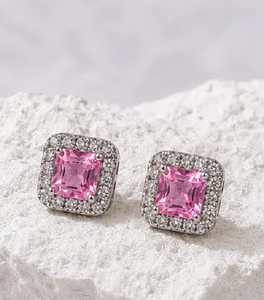 Authentic Celestial Blush: Radiant Asscher-Cut Pink Amulet Earrings