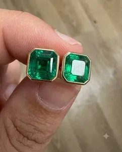 Authentic Verdant Geometry Asscher Cut Emerald Studs in 14k White Gold Radiance