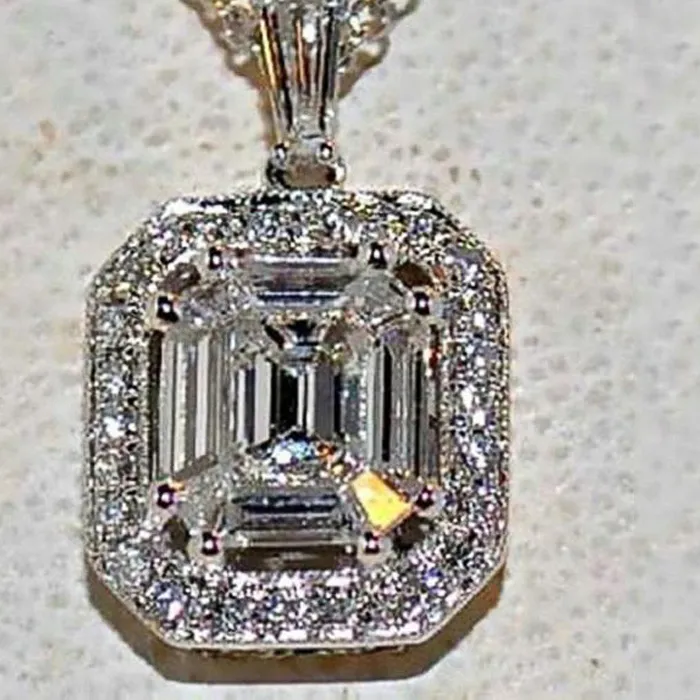 Authentic Huitan Asscher Cut Cubic Zirconia Pendant Necklace And Elegant Female Necklaces Accessories