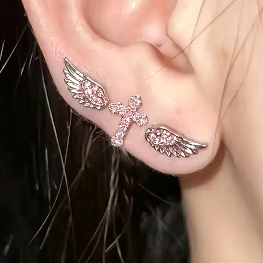 Authentic Celestial Wings and Sacred Crosses: A Trio of Ethereal Ear Adornments