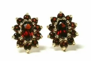 Authentic Crimson Resonance: Radiant Garnet Halo Studs