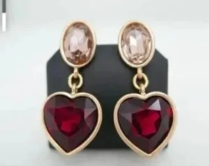 Authentic Crimson Heart of Passion Gold-Plated Dangle Earrings