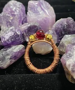 Authentic Ember Garnet - Natural Garnet and Gold-Plated Titanium Talisman Ring