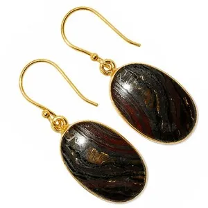 Authentic Golden Tiger's Gaze: Iron‑Bound Tiger Eye Earrings