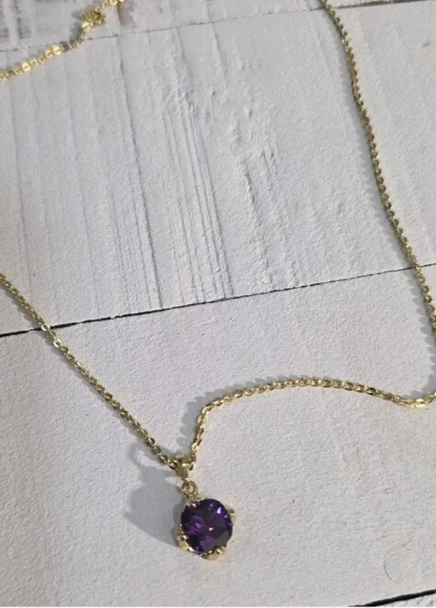 Authentic Amethyst Abundance: 14k Gold Plated Chain with Purple Heart Charm