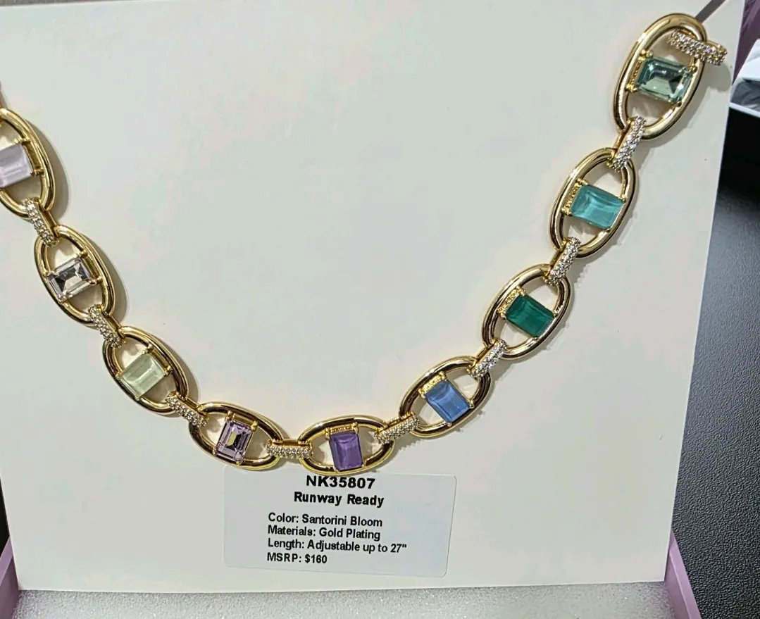 Authentic Runway Ready Gold Plated Santorini Bloom Jewel Candy Necklace 