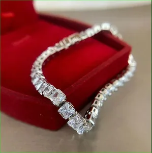 Authentic Celestial Princess Cut Moissanite Tennis Bracelet – Enchanted 14K White Gold Aura