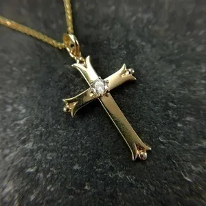 Authentic Radiant Faith: The 0.50 Carat Moissanite Sacred Cross in 14k Yellow Gold Plating