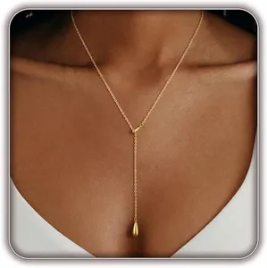 Authentic 14K Gold Plated Layered Lariat Necklace for Women - Waterproof Non-Tarnish Daint