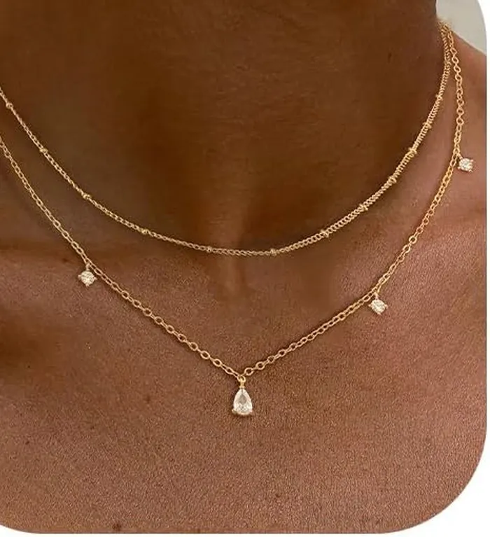 Authentic Layered Necklaces for Women,Dainty Gold Plated Necklace Stack Prom Layering Neck